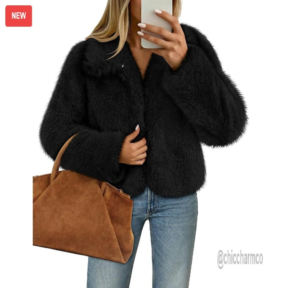 Women's Faux Fur Winter Coat Long Sleeve With Pockets Warm Outerwear